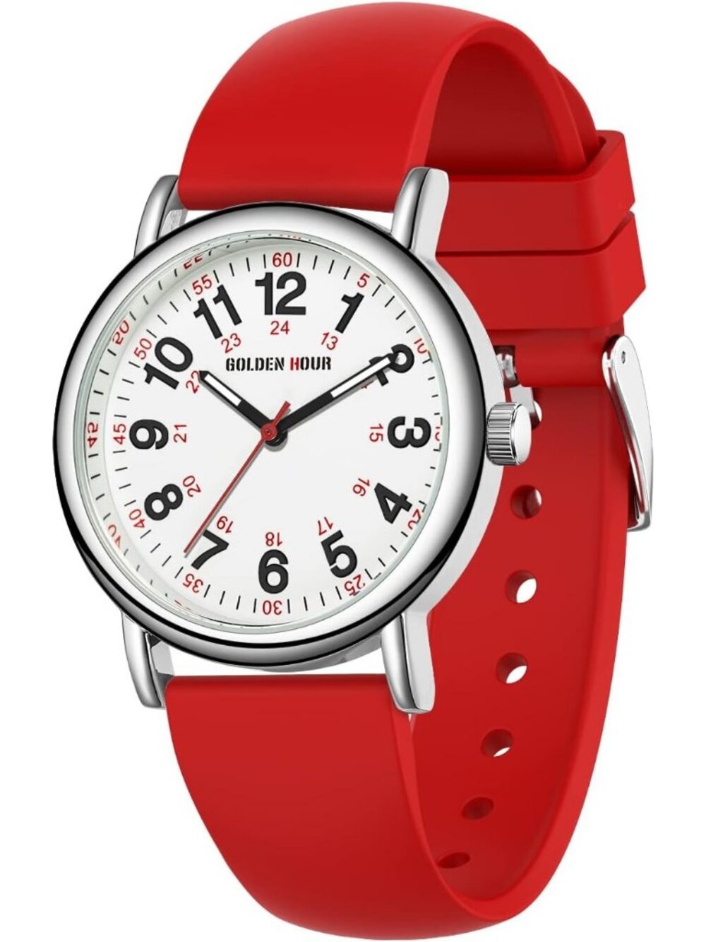Women's Bright Red Military Time Easy Read Dial Colorful Silicone Band Watch